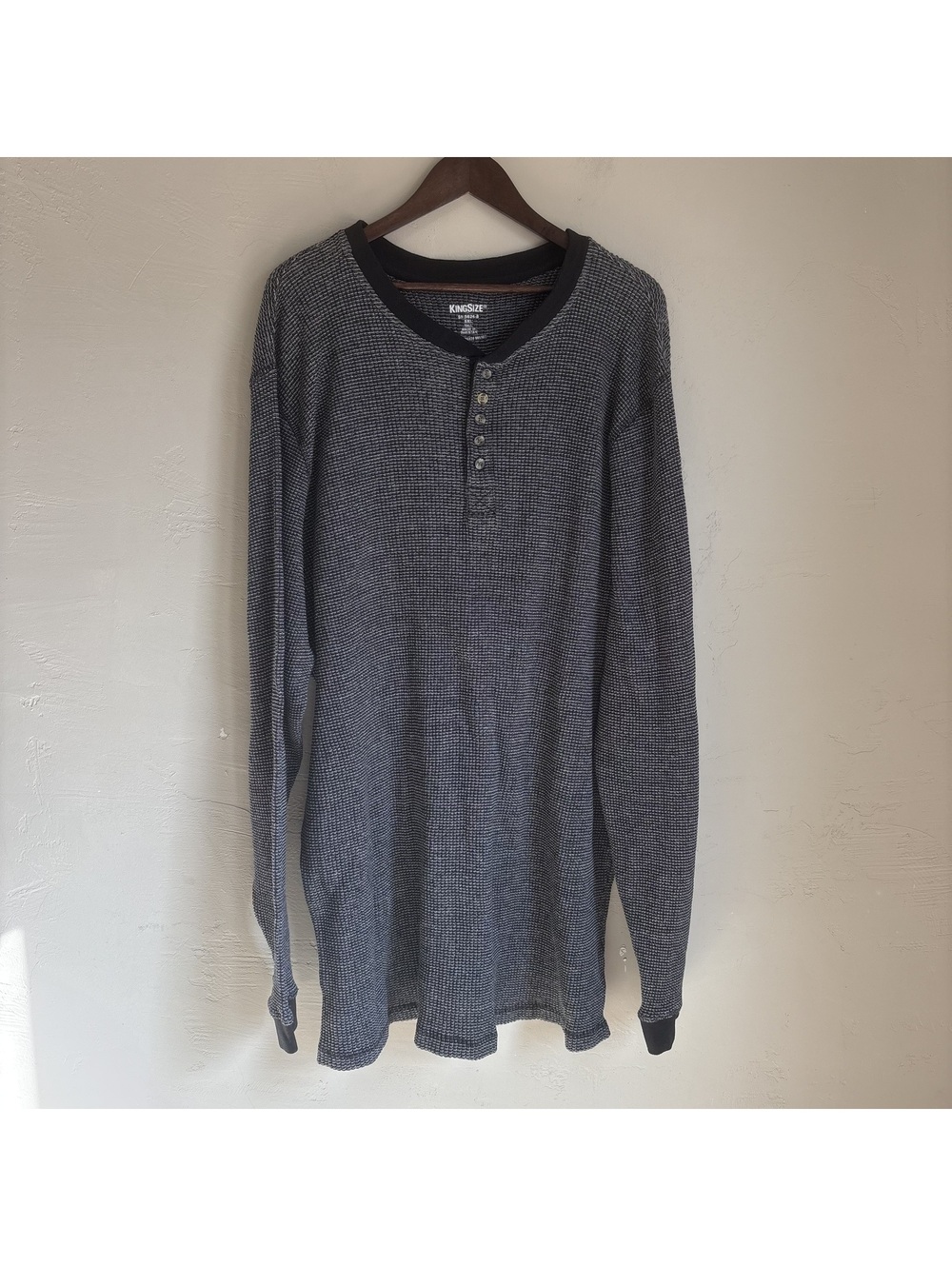 KingSize Mens 5XLT 5XL Tall Waffle Knit Thermal Henley Shirt Charcoal Grey EUC